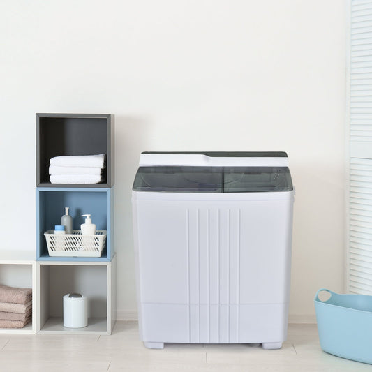 Twin Tub Portable Washing Machine with Timer Control and Drain Pump for Apartment-Gray - Tampa Home & Garden Store