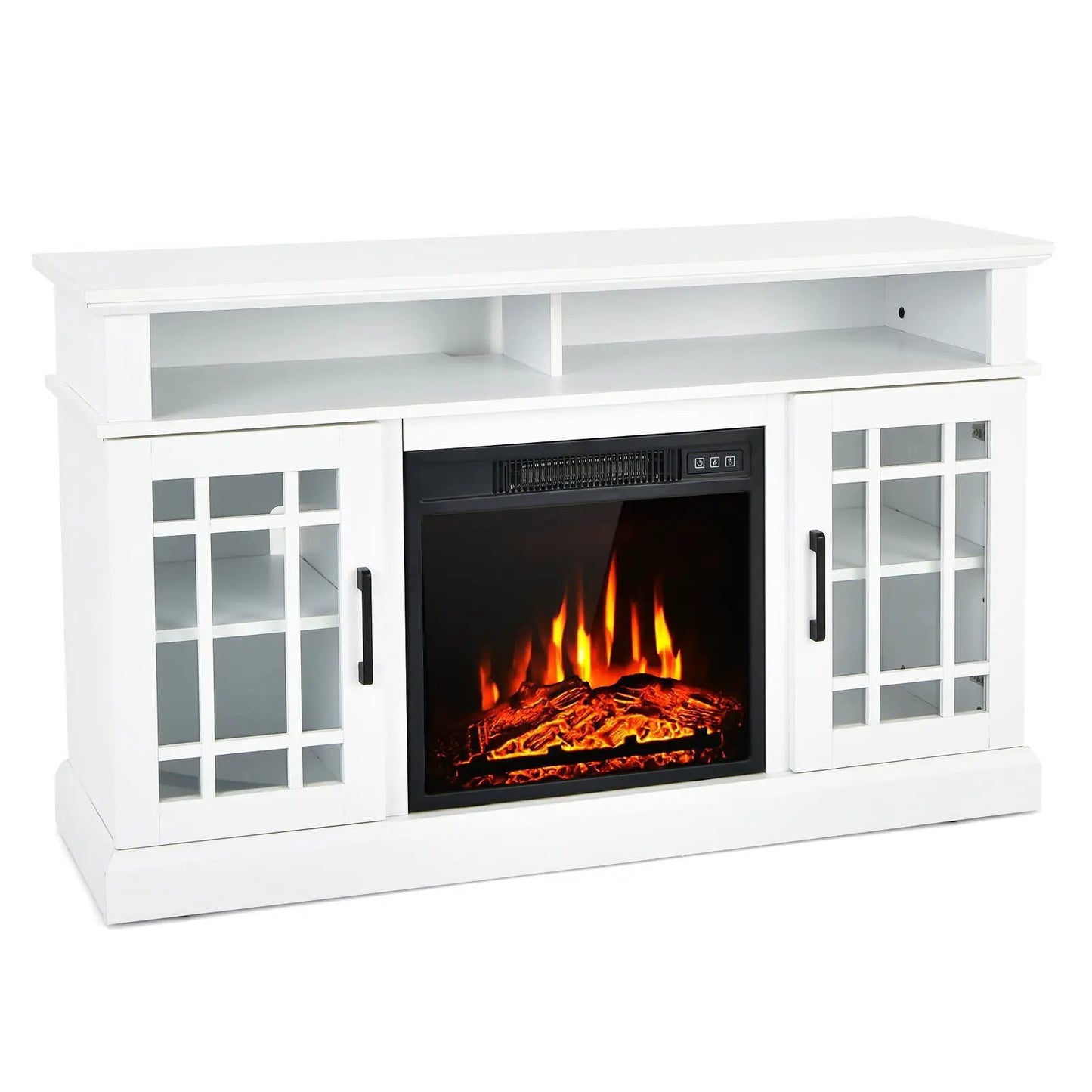 48 Inch Electric Fireplace TV Stand with Cabinets for TVs Up to 55 Inch-Brown - Tampa Home & Garden Store