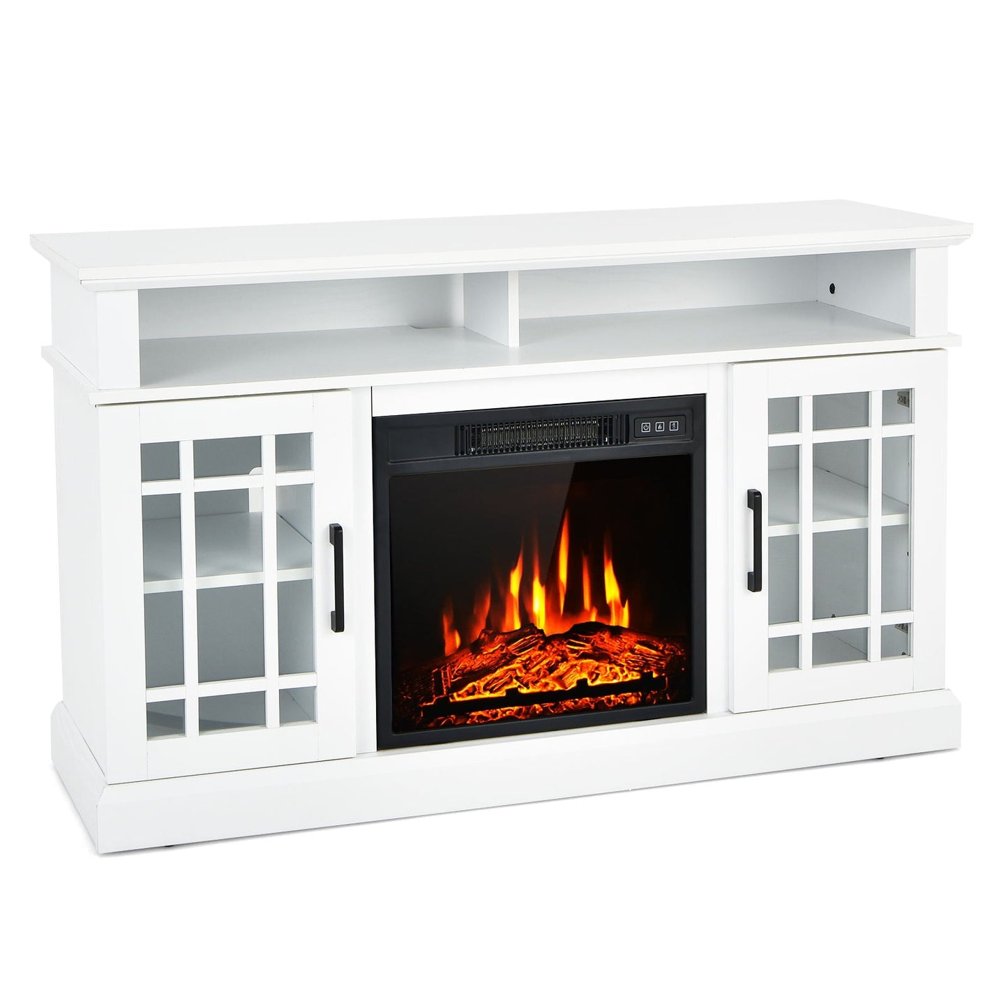 Mueble de TV con chimenea eléctrica de 48 pulgadas con gabinetes para televisores de hasta 55 pulgadas - Marrón