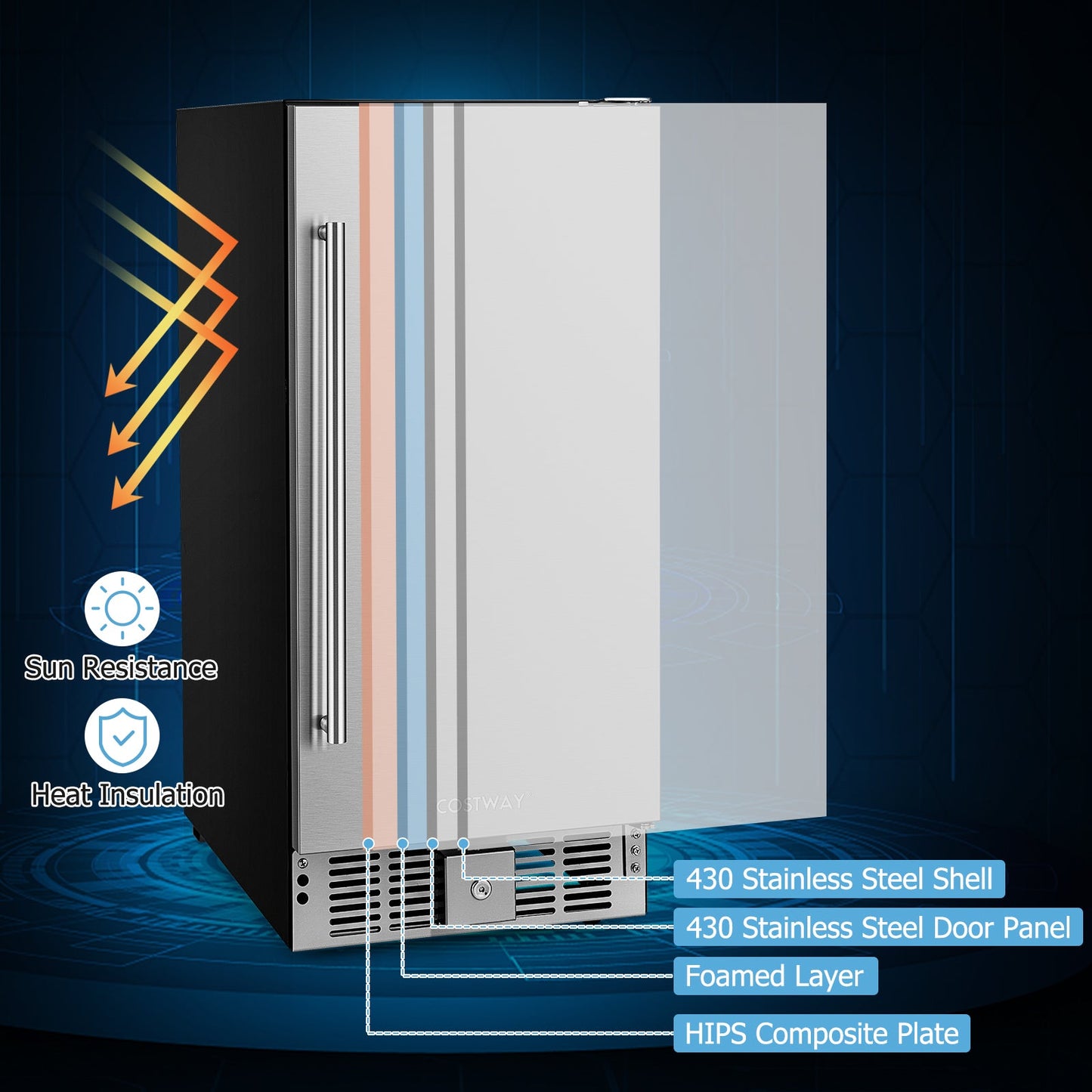 Refrigerador compacto con termostato ajustable y puerta de acero inoxidable-Plateado
