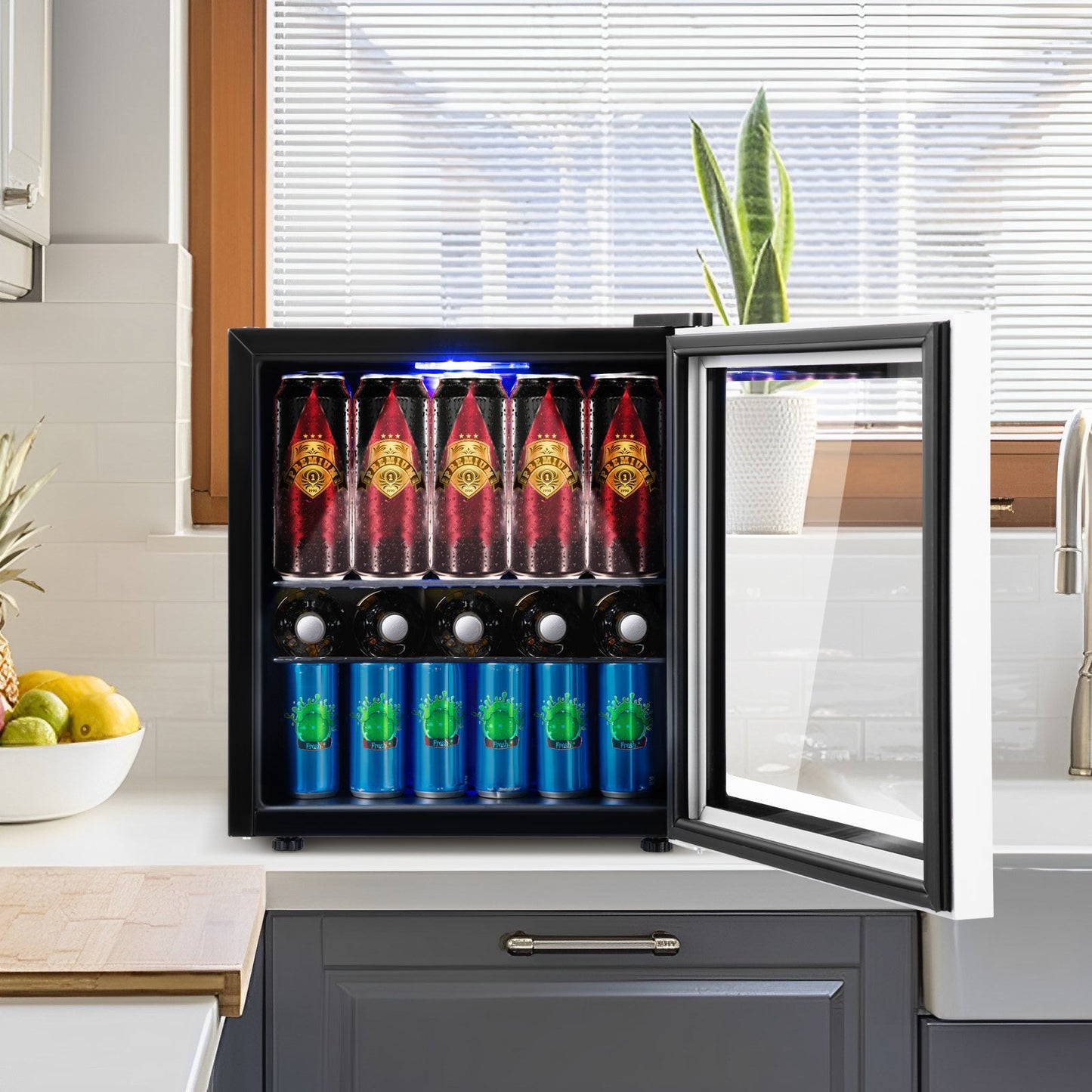 Mininevera para bebidas de 60 latas con puerta de cristal