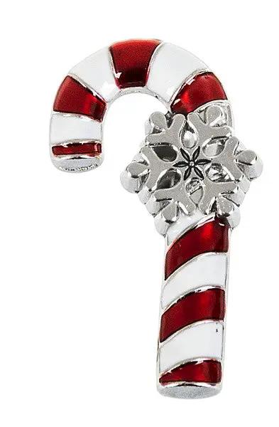 Legend of the Christmas Candy Cane Charm, red/white enamel cane with silver snowflake on Tampa Home & Garden Store
