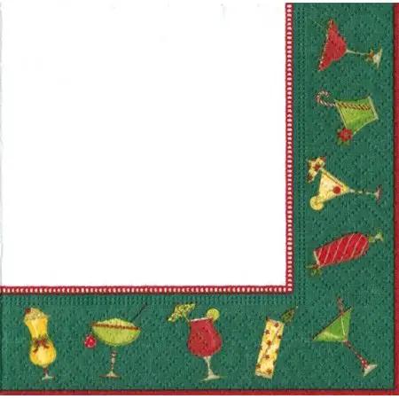 Christmas Cocktails Napkins by The Country Christmas Loft with green border cocktail motifs on Tampa Home & Garden Store