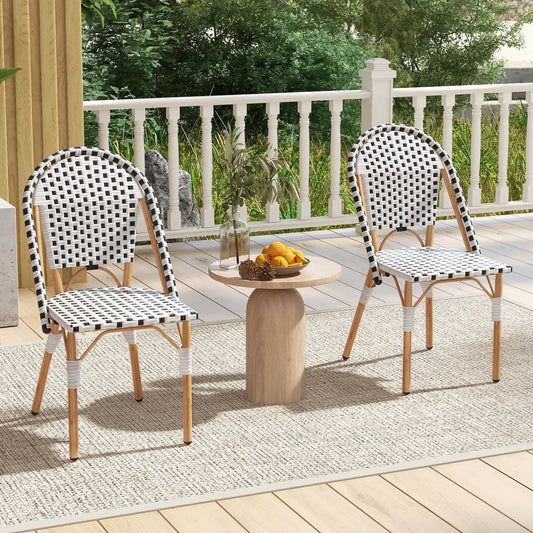 Bistro chair set of 2 DirectDeals with white galvanized frame and black-white woven seating on Tampa Home & Garden Store