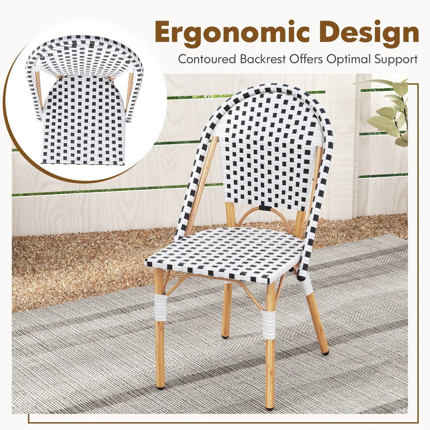 DirectDeals French Bistro Chair set of 2 in white woven checkered seat with wood legs on Tampa Home & Garden Store