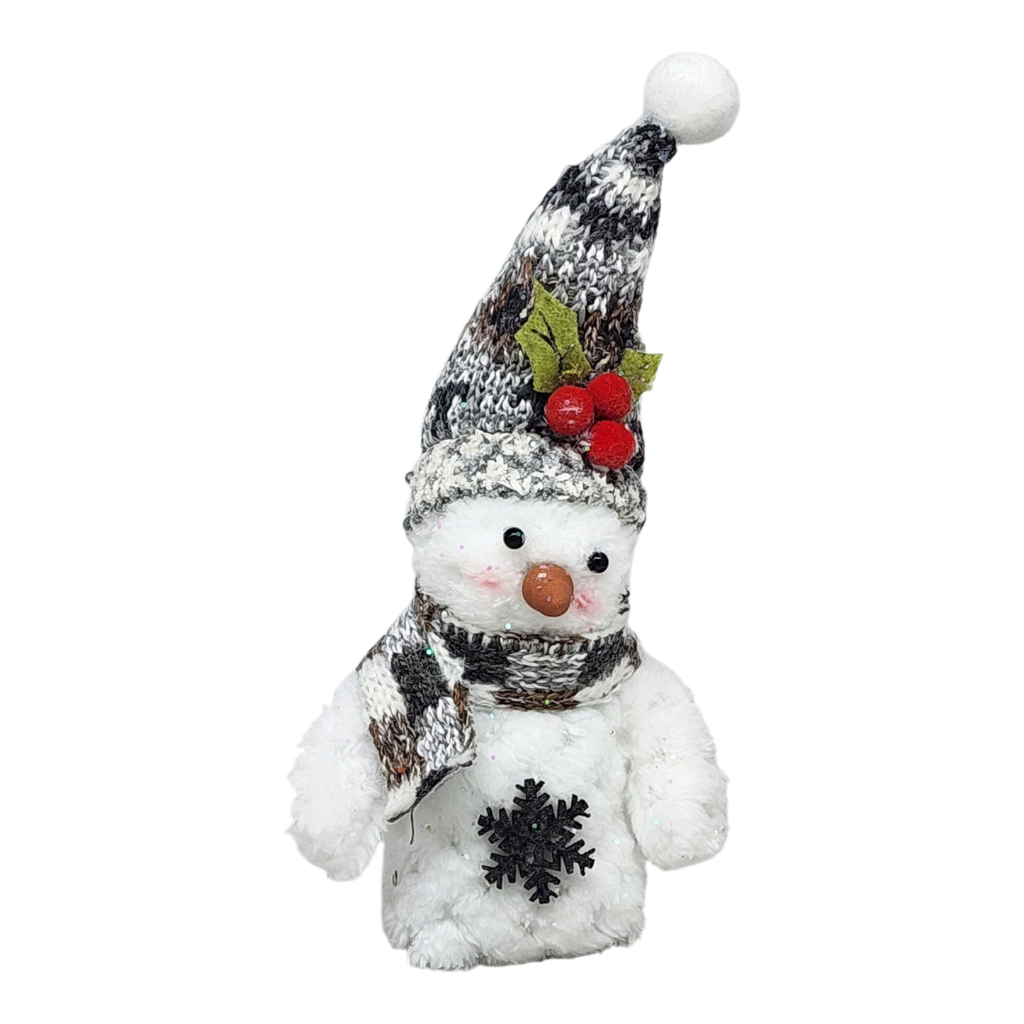 Charming Plush Snowman Ornament white fur with red berries on Tampa Home & Garden Store