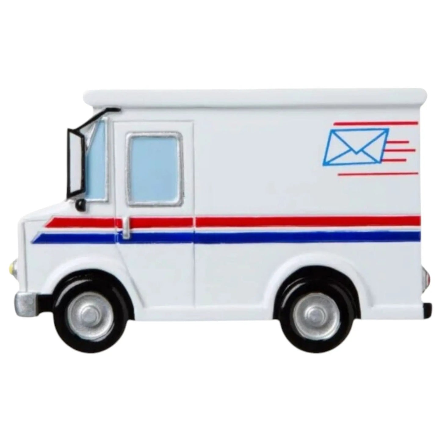 Postal Worker Ornament with Mail Truck Design white postal truck with red and blue stripes on Tampa Home & Garden Store
