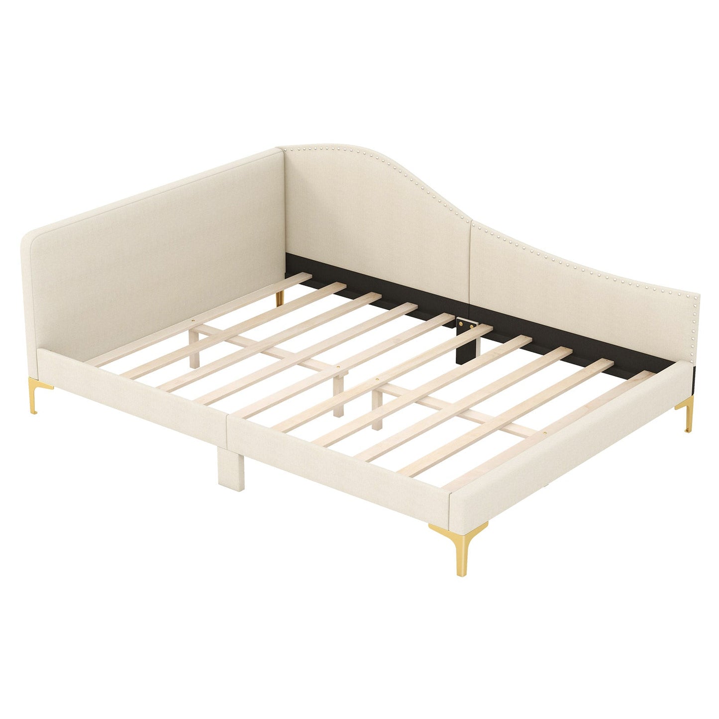 Sofá Cama Tapizado Tamaño Completo/Individual con Patas de Metal y Listones de Madera-Tamaño Individual