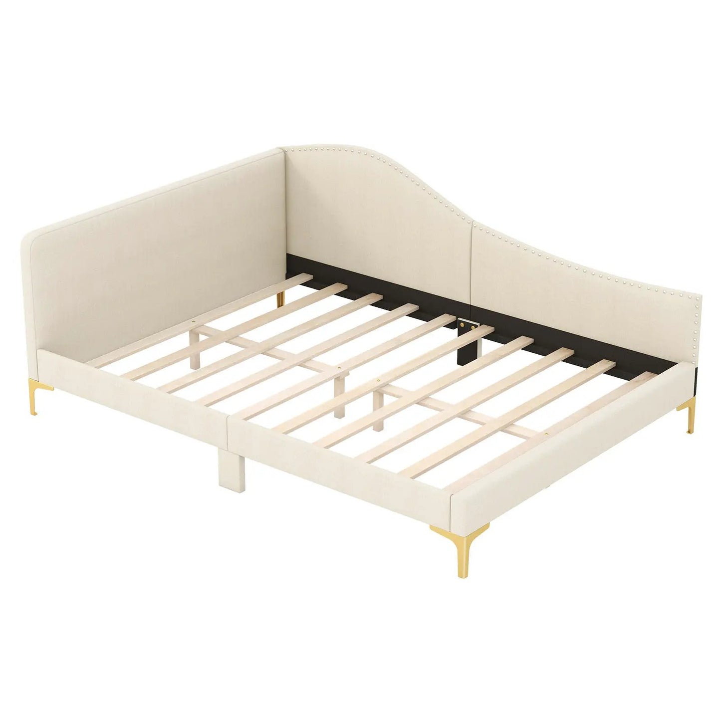 Full/Twin Size Upholstered Daybed with Metal Legs and Wood Slats-Twin Size - Tampa Home & Garden Store