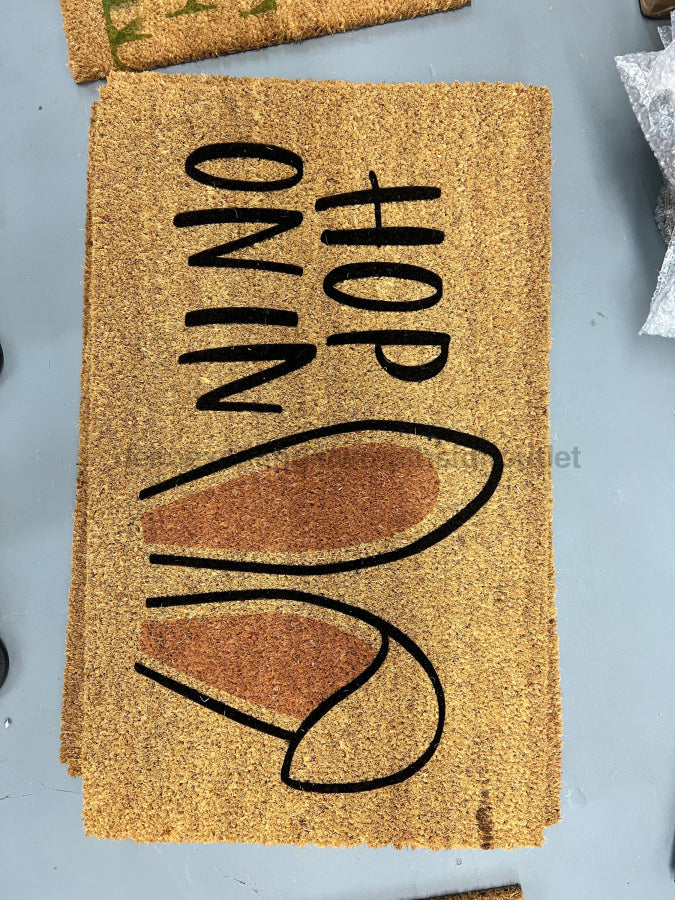Bunny Ears Doormat "Hop On In" Rabbit Ears Doormat, Easter Door Mat