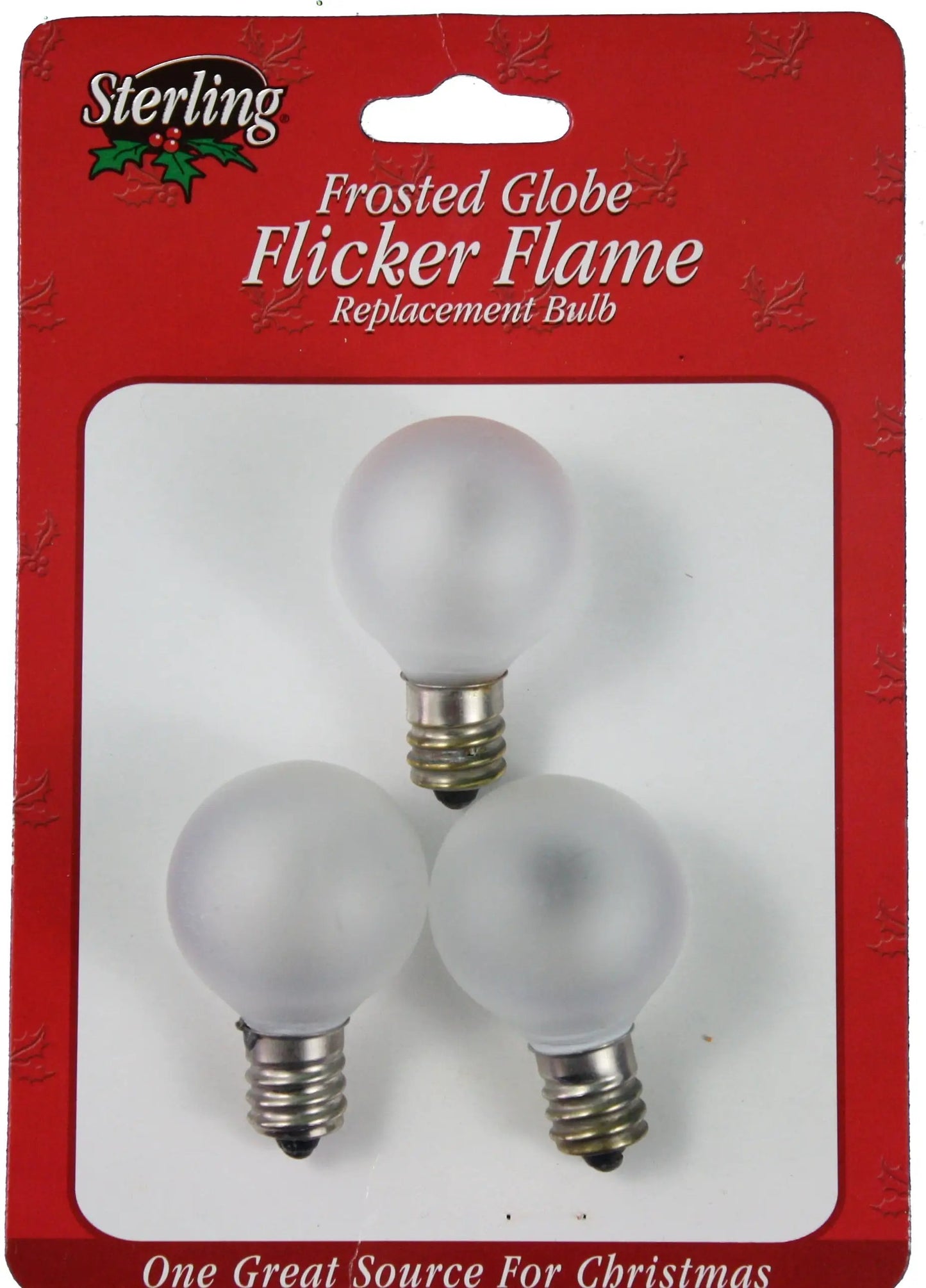 G30 frosted globe flicker flame replacement bulbs, Sterling brand, 3-pack for G35 on Tampa Home & Garden Store