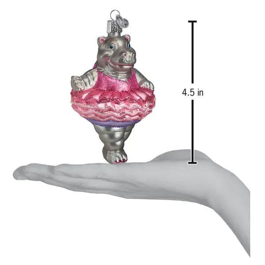 Twinkle Toes Hippopotamus ornament in pink tutu with silver body by The Country Christmas Loft on Tampa Home & Garden Store