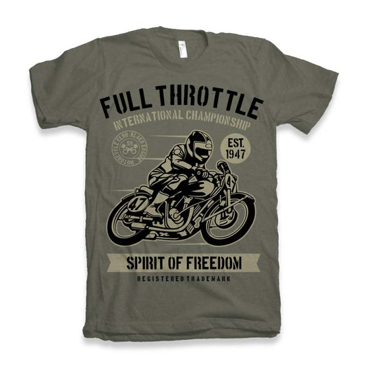 Fuul Throttle men's bamboo viscose/organic cotton short sleeve graphic tee featuring olive motorcycle print on Tampa Home & Garden Store