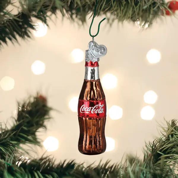 Gumdrop Mini Coca-Cola Bottle Ornament, glass Coca-Cola bottle with red label and heart charm on Tampa Home & Garden Store