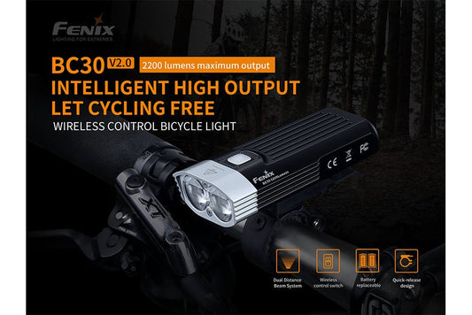 Fenix BC30 V2.0 bike light, black LED with 2200 lumens and wireless control on handlebars on Tampa Home & Garden Store