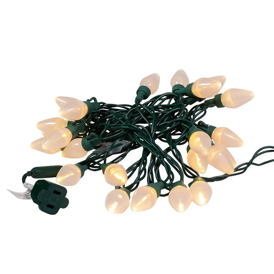 25-Light Warm White Pearl LED C7 Light Set With Green Wire - Tampa Home & Garden Store