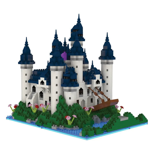 Mini Building Blocks Mythical Castle toy set with white walls and dark blue spire roofs on Tampa Home & Garden Store