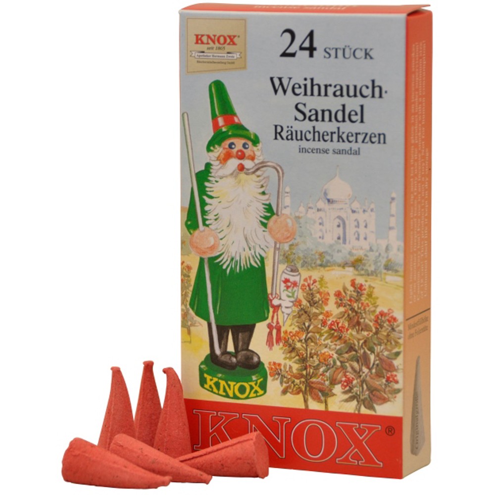 Cônes d'encens parfumés allemands Knox (paquet de 24) - Sandal