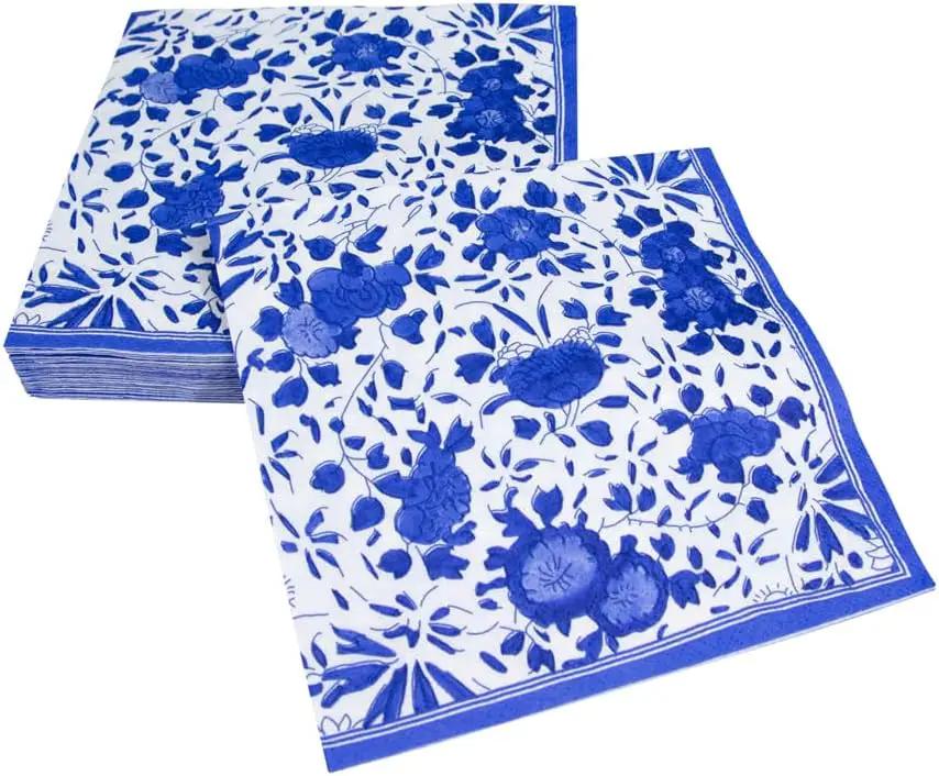 Delft Blue floral lunch napkins by The Country Christmas Loft cobalt blue pattern on white on Tampa Home & Garden Store