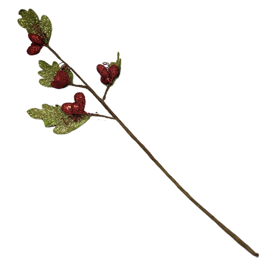 Glitter Holiday Berry Spray 27 Inch Christmas stem with red glitter berries and leaves on Tampa Home & Garden Store