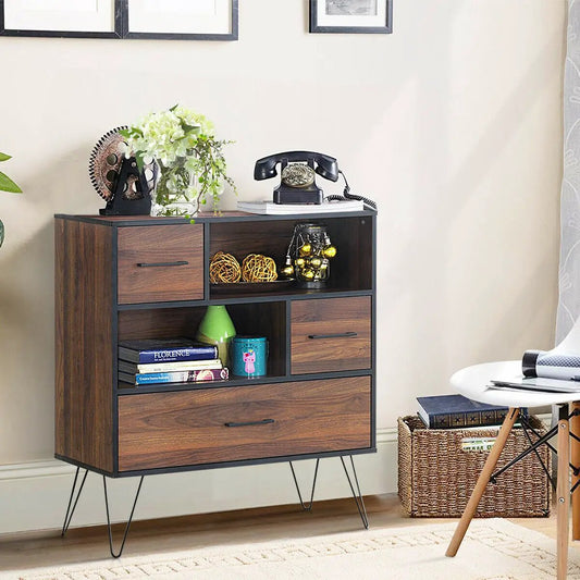 DirectDeals 3-Tier wood storage cabinet with drawers, open cubbies, and hairpin legs on Tampa Home & Garden Store