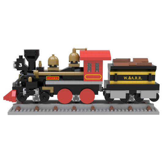 Mini Building Blocks 4-4-0 Steam Locomotive black/gold train with red wheels and W.&A.R.R. tender on Tampa Home & Garden Store
