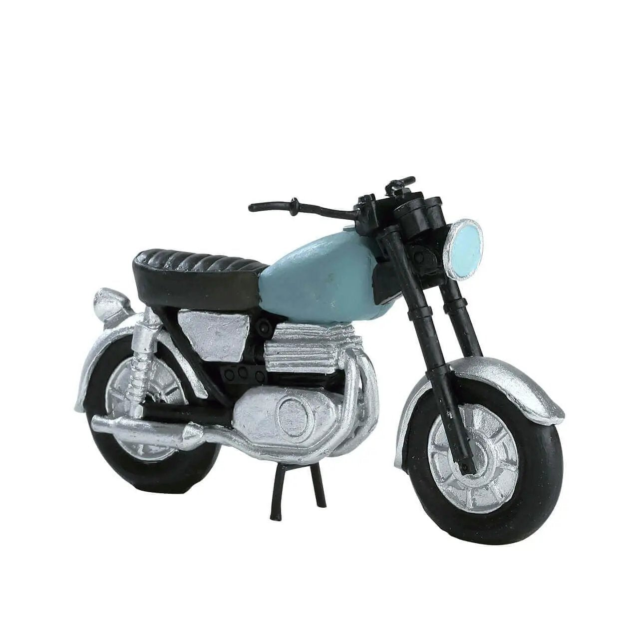 Mini motorcycle model by The Country Christmas Loft, blue fuel tank, silver chrome on Tampa Home & Garden Store