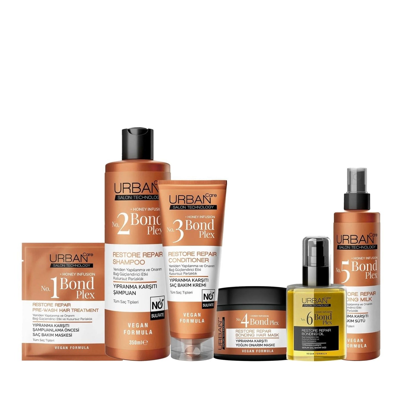 6-piece URBAN Care Bond Plex hair care set with copper bottles and tubes on Tampa Home & Garden Store