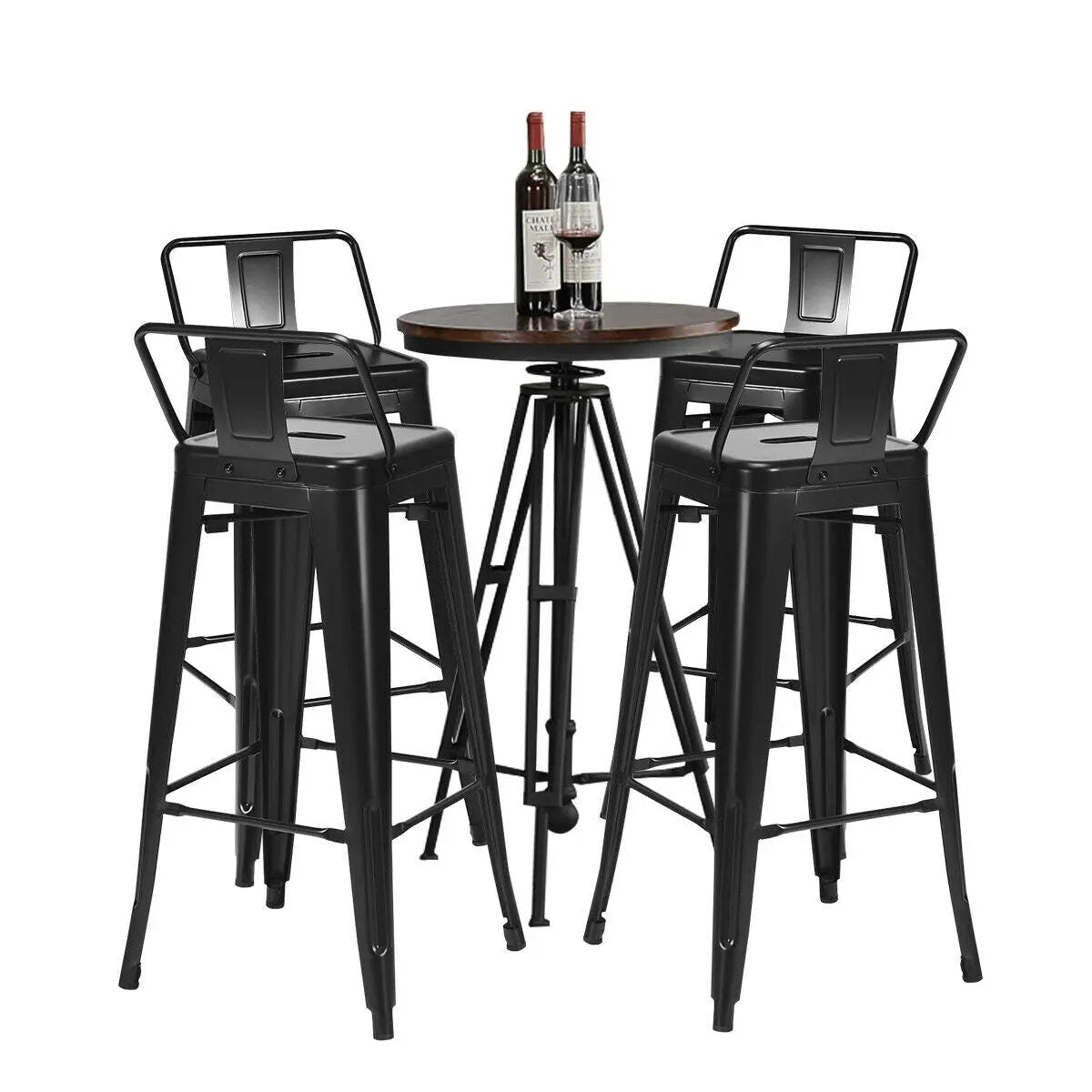 30 Inch Set of 4 Metal Counter Height Barstools with Low Back and Rubber Feet-Black - Tampa Home & Garden Store