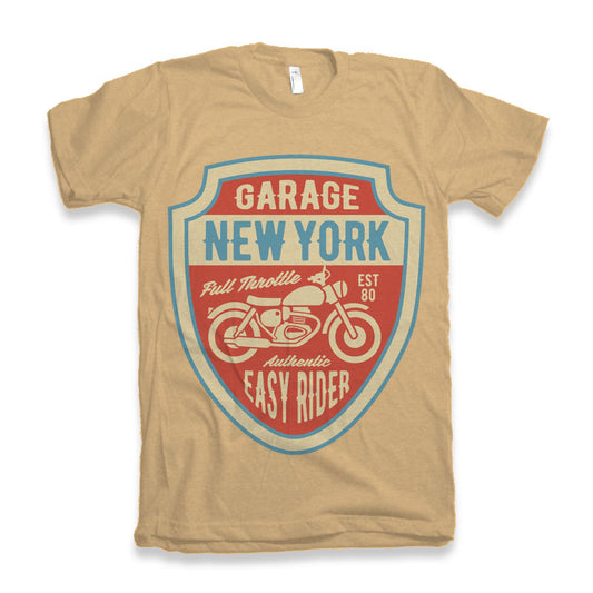 Garage New York men's bamboo viscose organic cotton graphic tee tan motorcycle print on Tampa Home & Garden Store