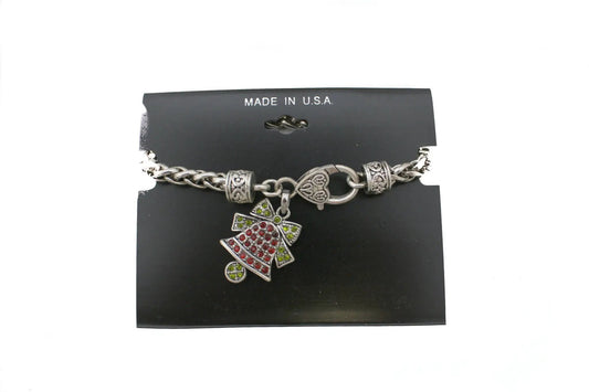 Crystal Bells Bracelet with Heart Lobster Clasp, silver-tone chain and colorful crystal cross on Tampa Home & Garden Store