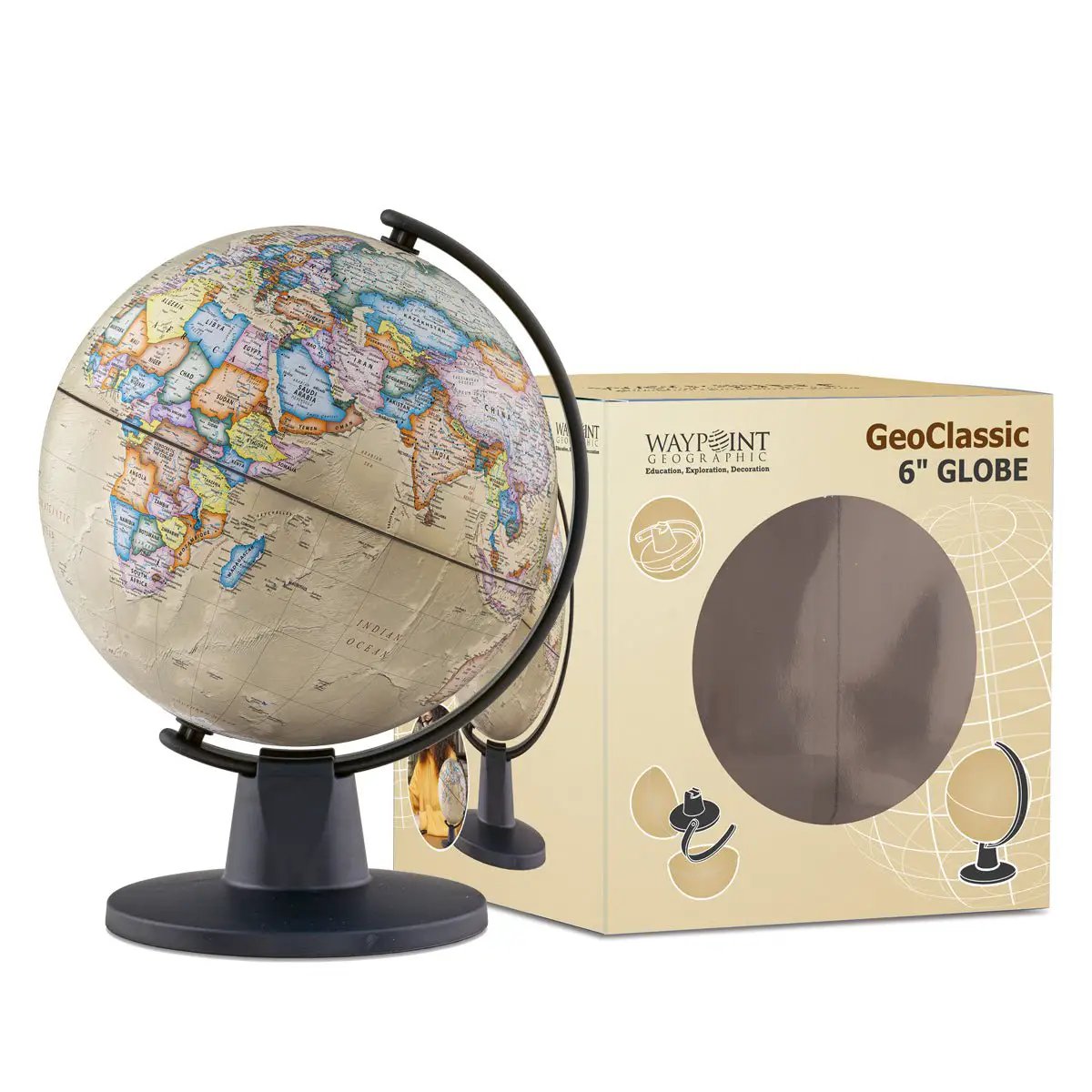 GeoClassic antique desktop globe 6in on WayPoint Geographic box, 1 globe, kids globe on Tampa Home & Garden Store
