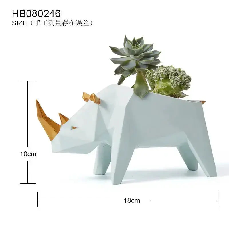Geometric gray and orange giraffe 3D papercraft planter with succulents Decorbites on Tampa Home & Garden Store