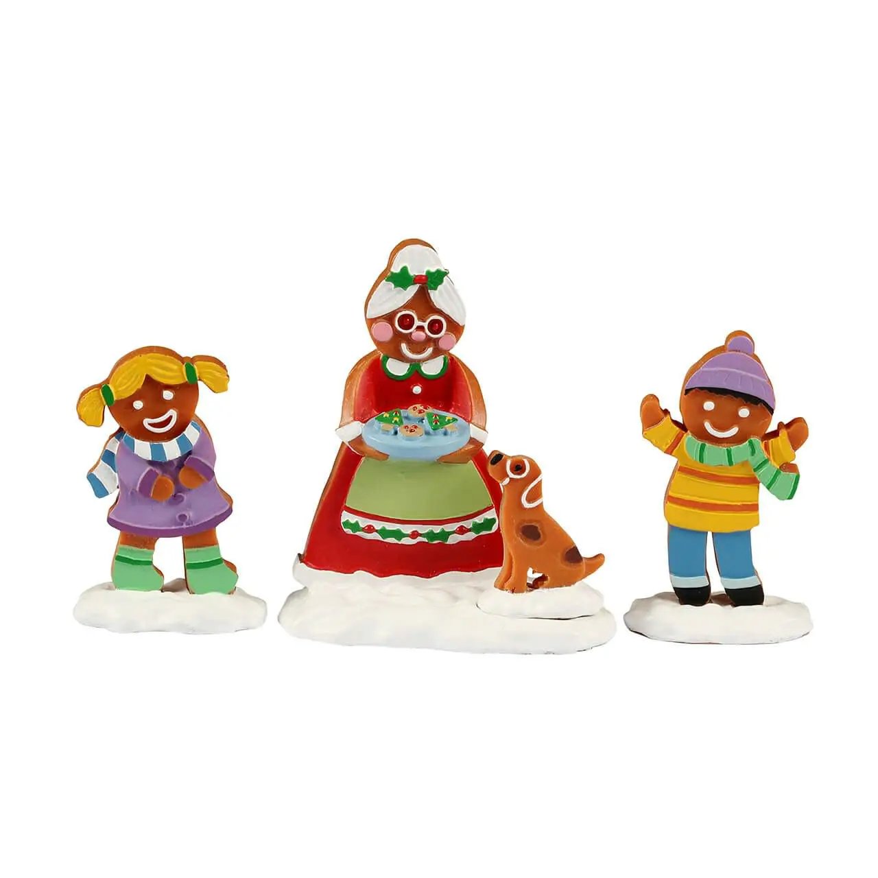 Mrs Claus and Cookies 3-piece Christmas village set figurines with snow bases on Tampa Home & Garden Store
