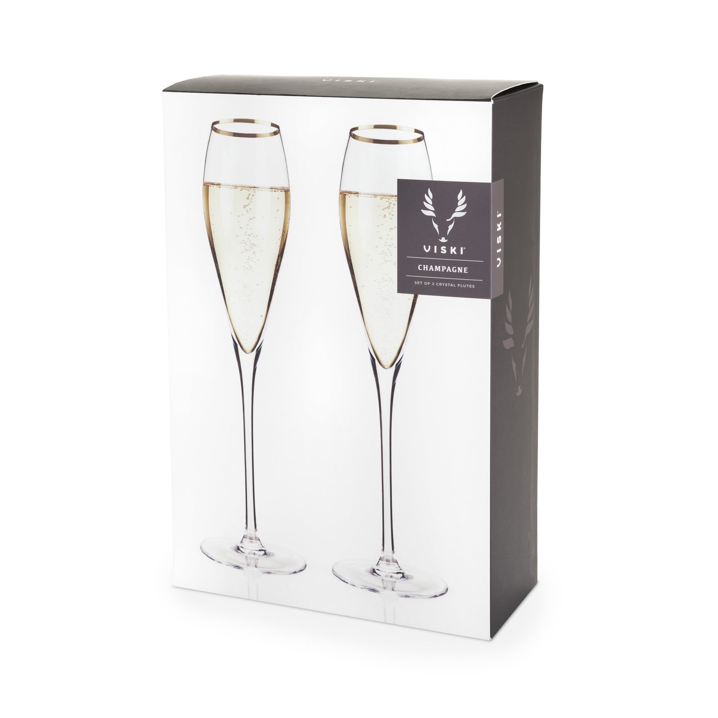 Gold Rimmed Crystal Champagne Flute Set of Two