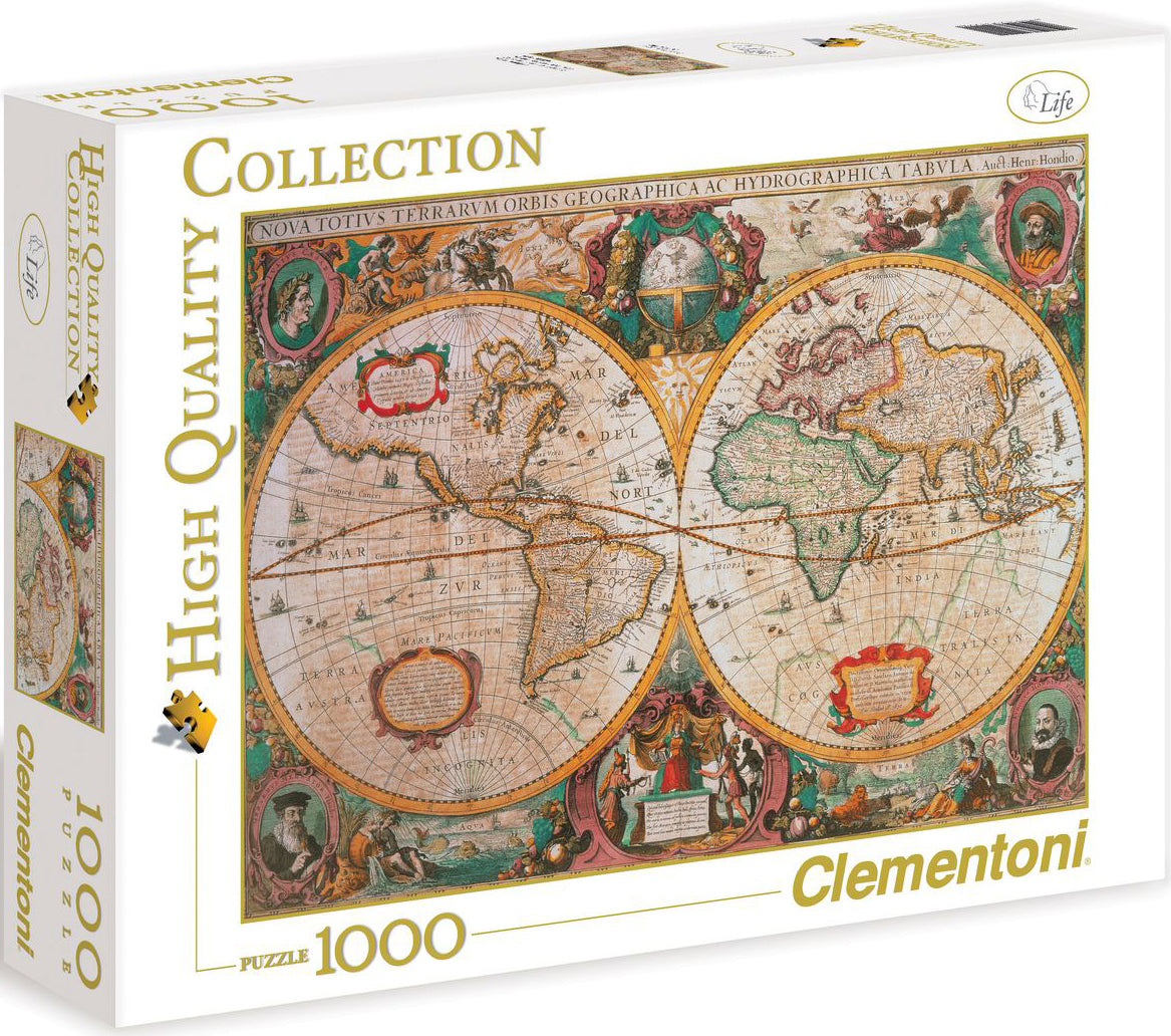Old Map 1000-Piece Puzzle with antique world map illustration, Clementoni collection on Tampa Home & Garden Store