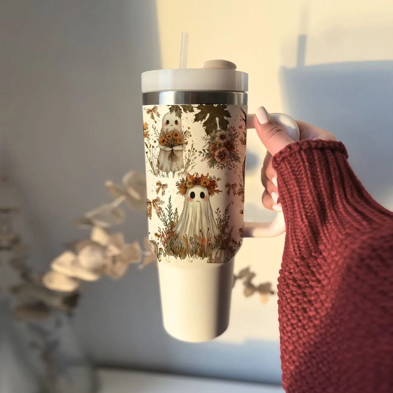 Boho Spooks 40oz Tumbler for Fall Ghosts and Bows
