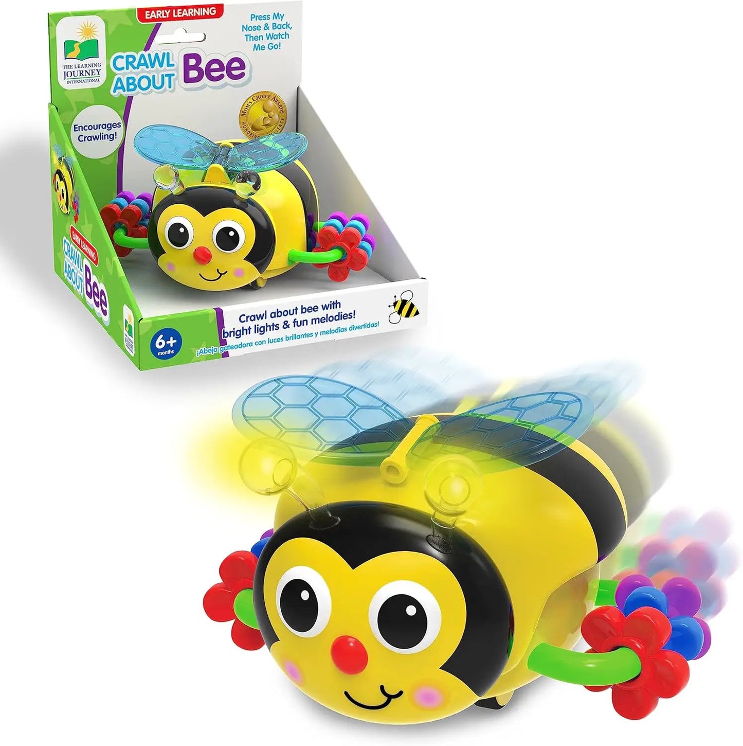 Crawl About Bee baby learning toy with lights and melodies; yellow bee with blue wings on Tampa Home & Garden Store