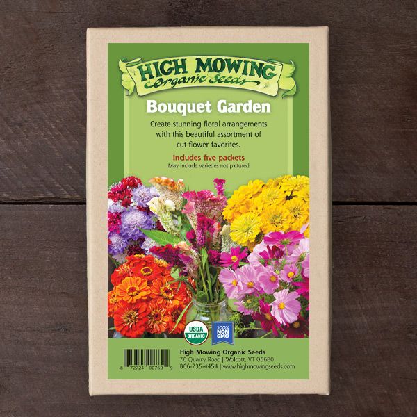 Bouquet Garden seed bundles from Seedtime Store with High Mowing Organic Seeds packaging on Tampa Home & Garden Store