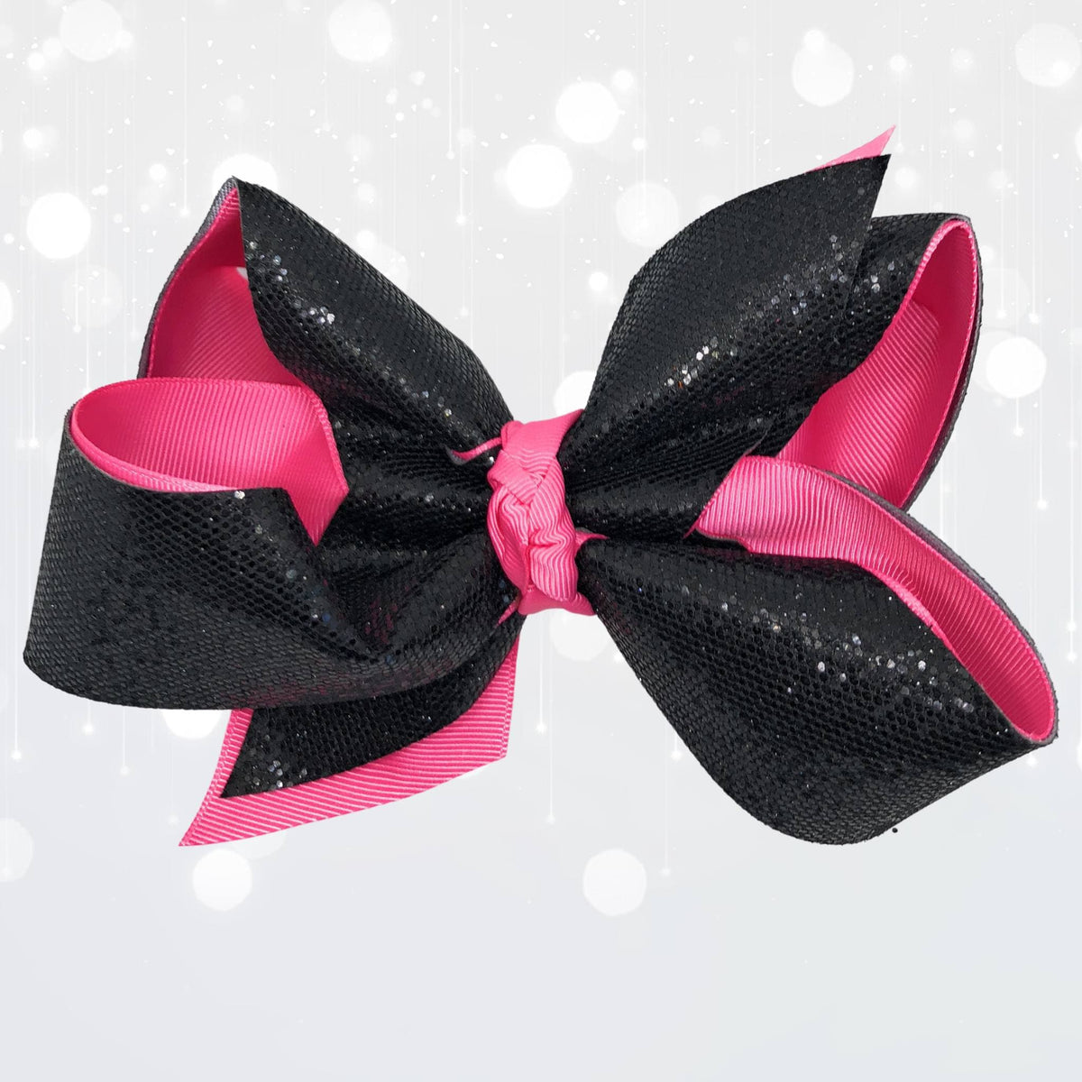 Girls Large Sparkle Cheer and Dance Hair Bow in black sequin mesh with hot pink grosgrain ribbon on Tampa Home & Garden Store