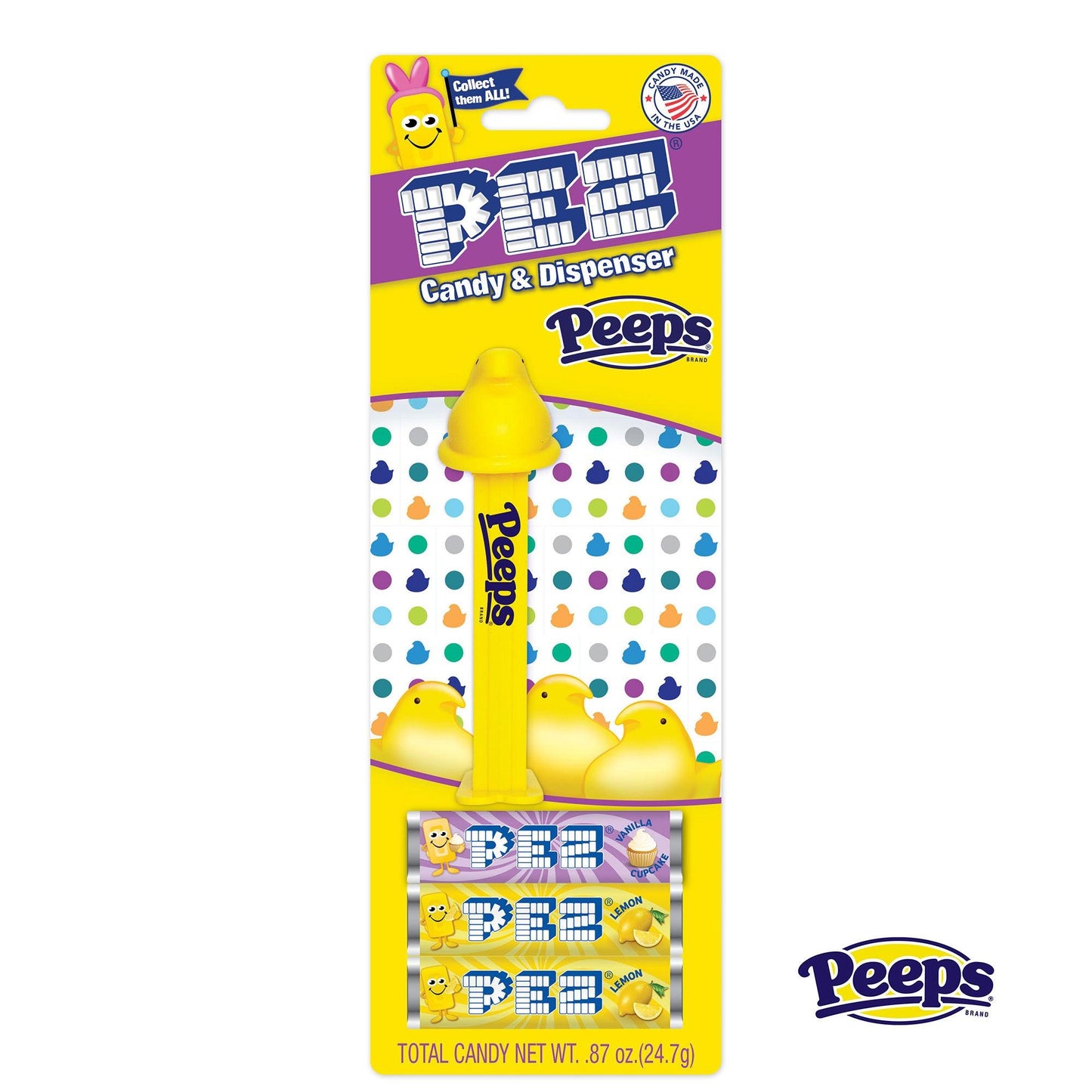 Distributeur de bonbons Pez Peeps avec 3 rouleaux de bonbons - Jaune