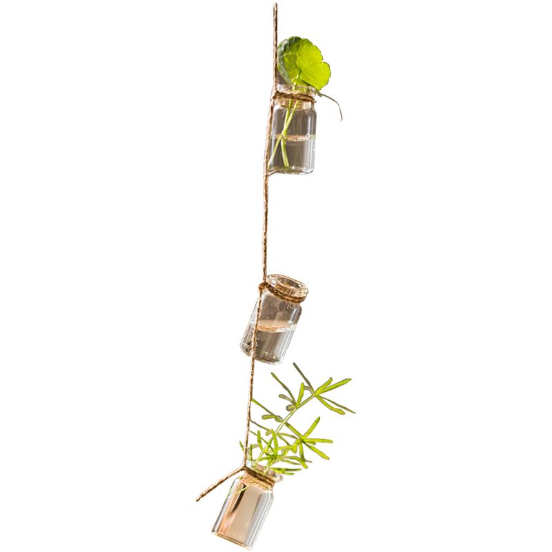 Glass planter rope hanging set of 3 RusticReach, 55-inch long with jars and greenery on Tampa Home & Garden Store
