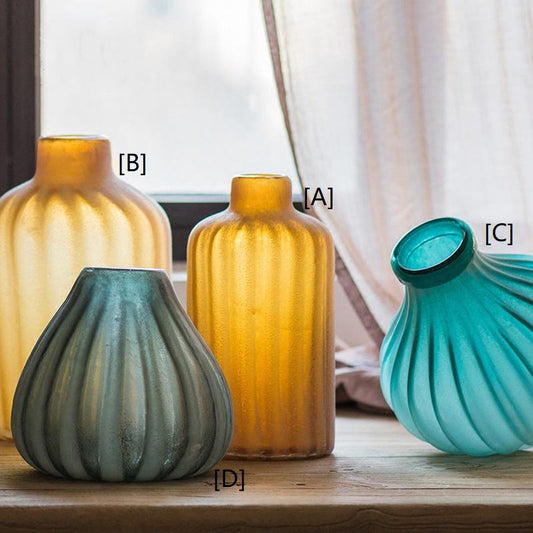 4-piece set of hand blown frosted art glass vases in amber, gray and teal by RusticReach on Tampa Home & Garden Store