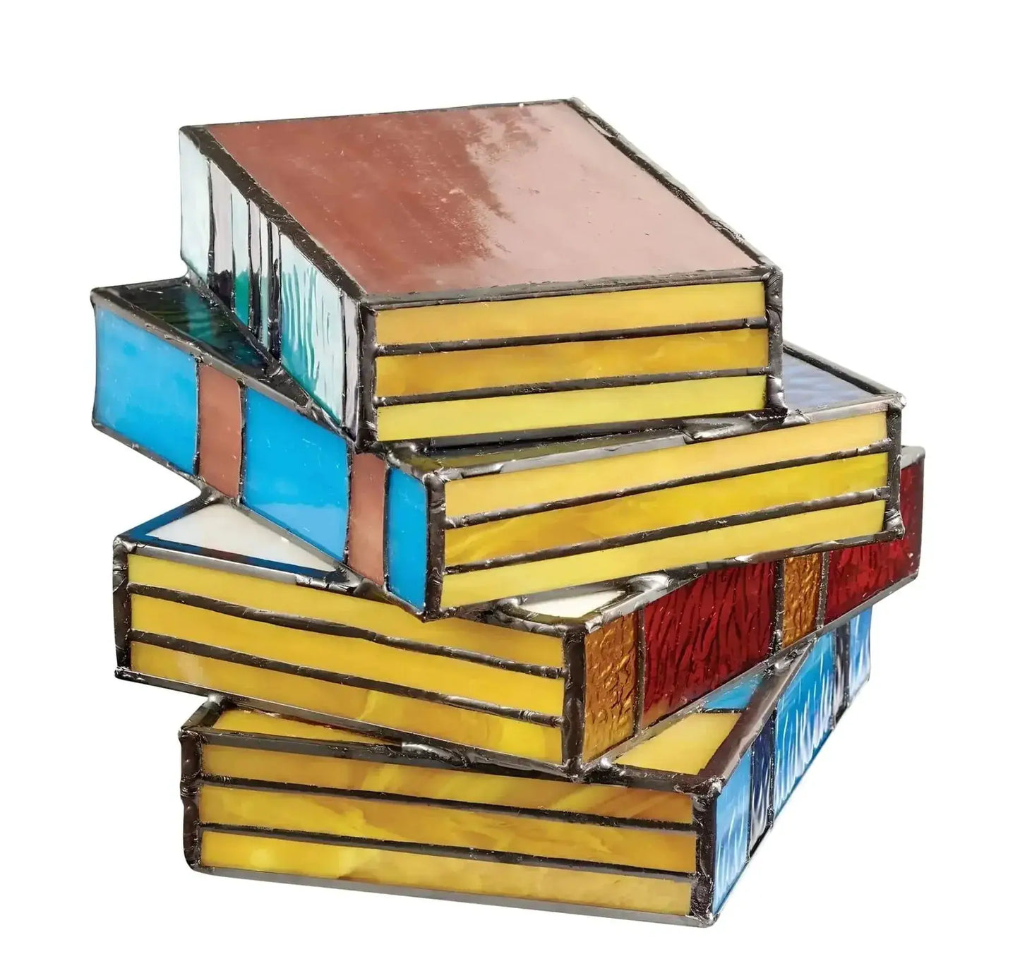 Stained Glass Book Lamp colorful stacked glass blocks form a book-shaped table lamp for reading on Tampa Home & Garden Store