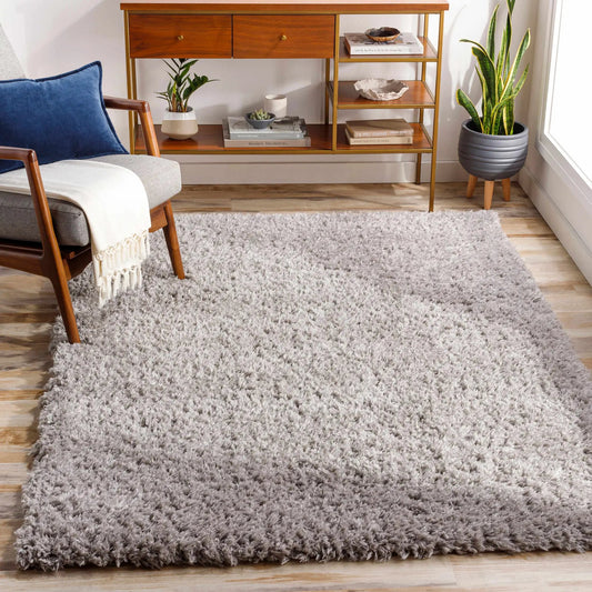Siari Solid Medium Gray Shag Rug by Boutique Rugs, soft gray plush shag for living rooms on Tampa Home & Garden Store