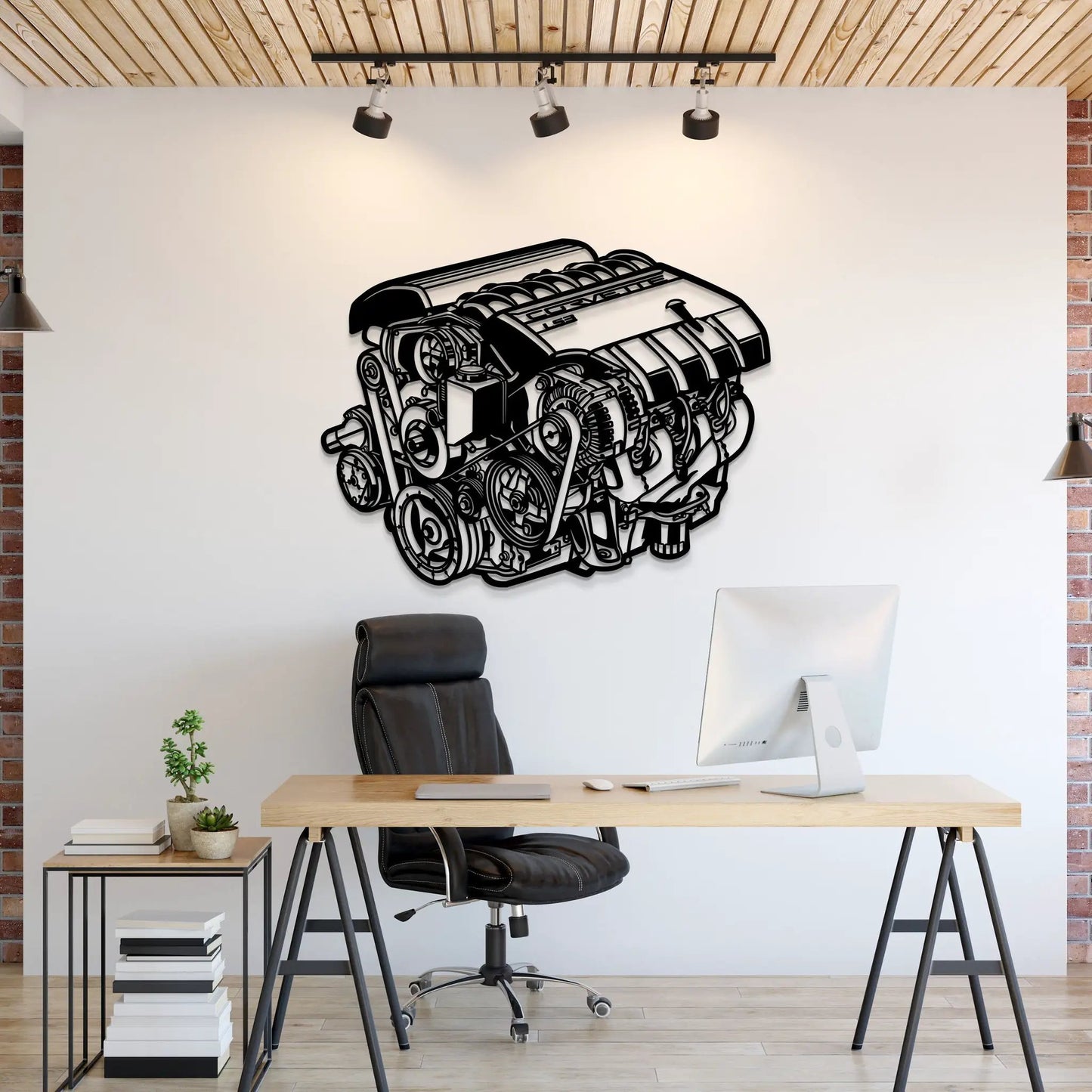 GM 6.2L V8 LS3 engine block wall art by Modello Turbo, black line illustration on Tampa Home & Garden Store
