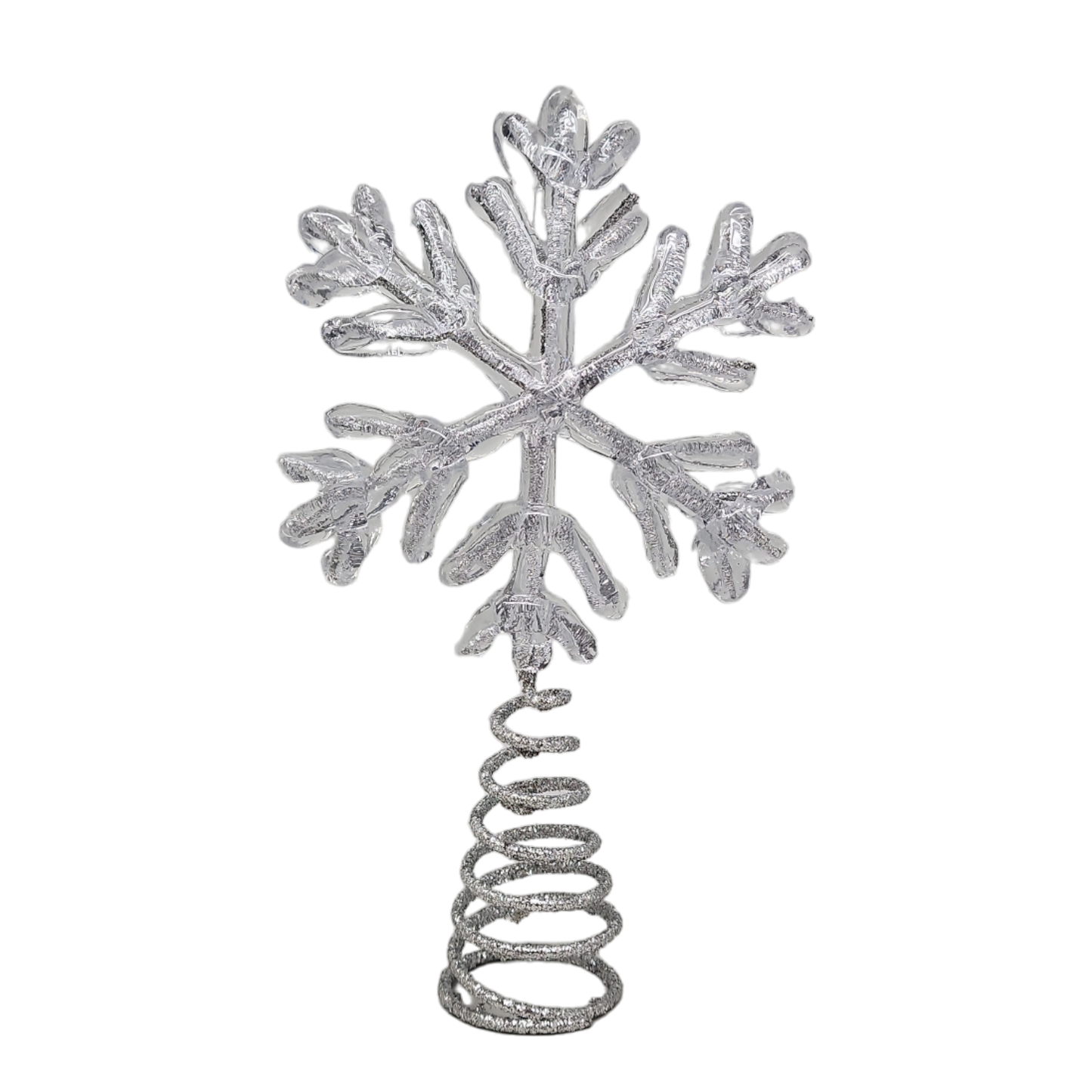 Miniature Snowflake Tree Topper Silver with spiral stem on Tampa Home & Garden Store