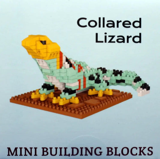 Mini Building Blocks Collared Lizard Kit blocks in mint green and yellow on brown base on Tampa Home & Garden Store