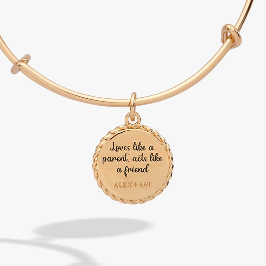Gold-tone Godmother charm bangle with engraved round pendant by ALEX AND ANI on Tampa Home & Garden Store