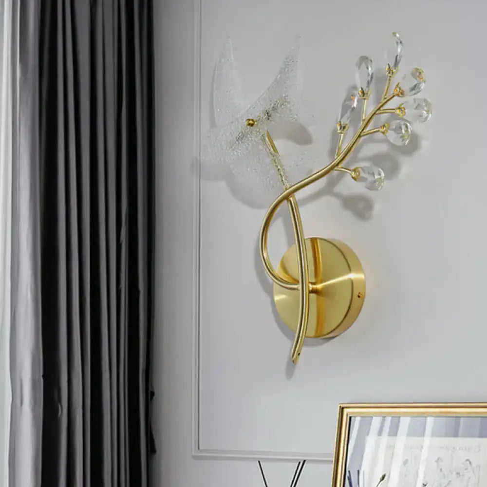 2-Headed Gold Wall Mounted Sconce Faceted Crystal